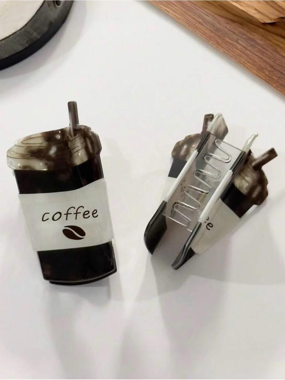Novelty Coffee Cup Hair Clips for Men - Black/Brown